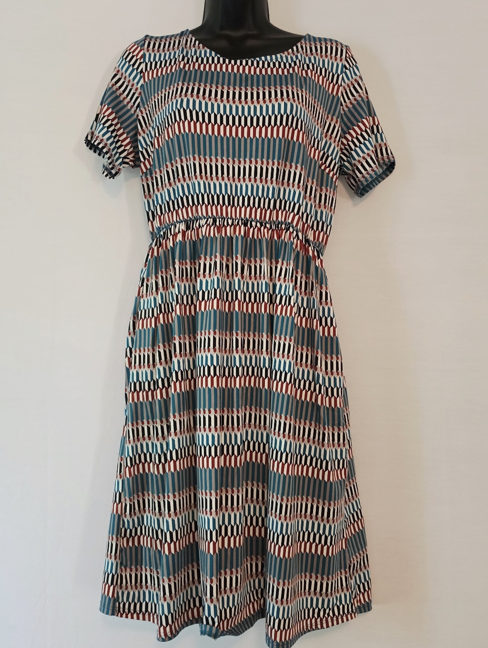 Piphany Honey & Lace Geometric Print Windsor Dress Women's XL Pockets Elastic